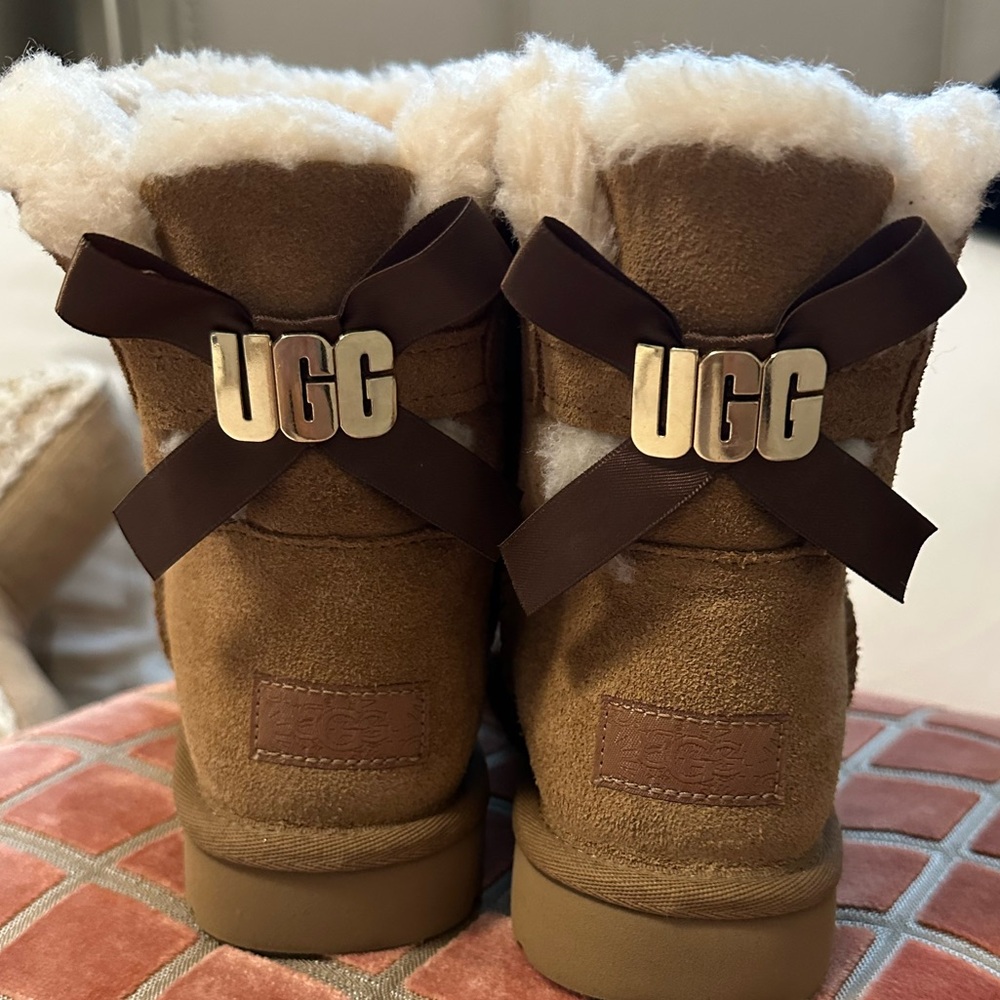 UGG Tan Shearling Boots with Bows